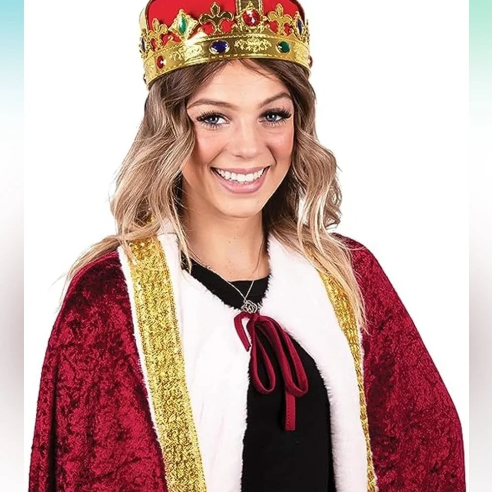 NWT King Costume for Men and Women - Kings Red Cape Royal Costume Queen Robe